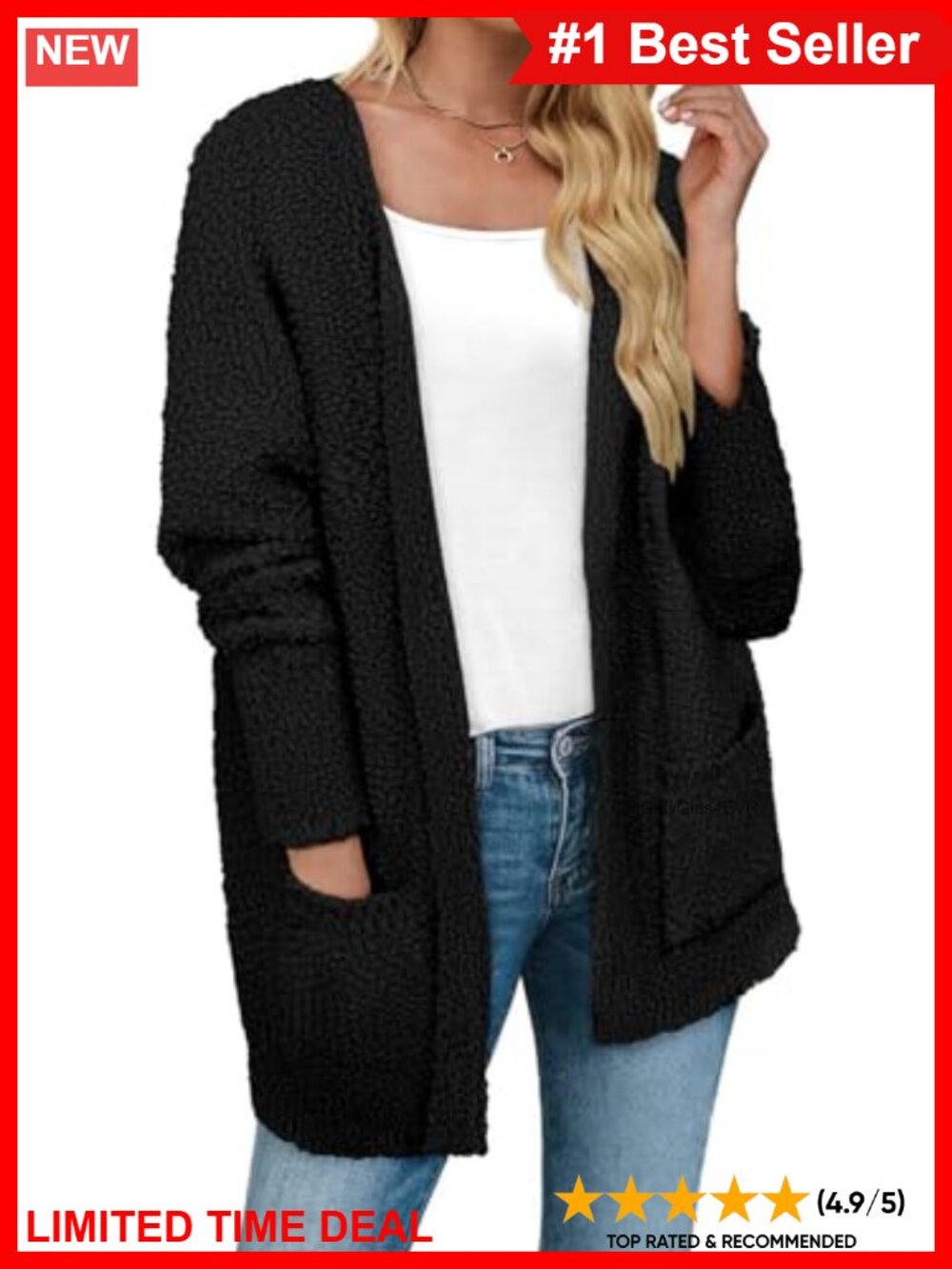 Fuzzy Popcorn Knit Open Front Cardigan Long Sleeve Cozy Sweater